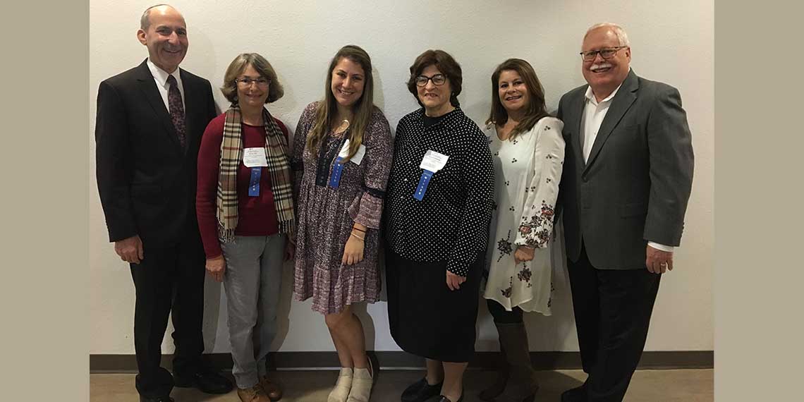 From left to right: BJE Executive Director Dr. Gil Graff, Lainer Award Winner Robyn Hill, Smotrich Award Winner Dassi Bass, Lainer Award Winners Dvorah Litenatsky and Robyn Solovei, and BJE Board President Mark S. Berns The 37th Annual BJE Bebe Feuerstein Simon Early Childhood Institute convened at Adat Ari El on Monday, March 12th, 2018