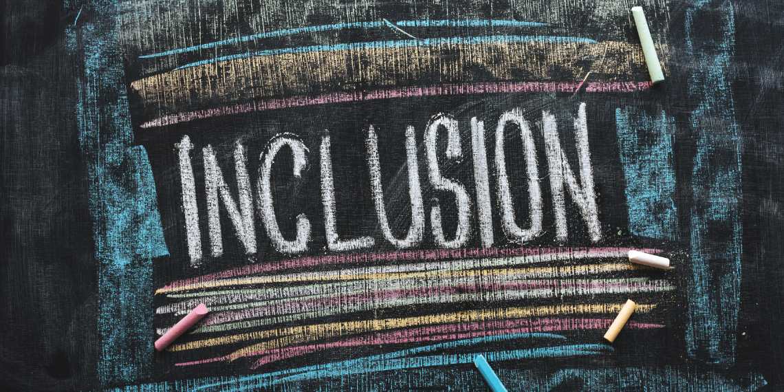 The word Inclusions on a blackboard