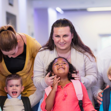 parents with preschoolers on first day of school