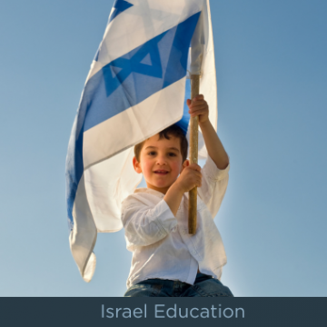 young boy holding an Israeli flag