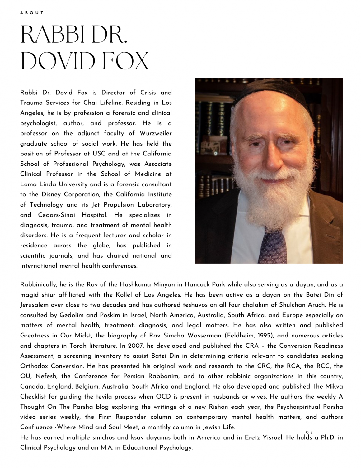 RAbbi Dr Dovid Fox Bio