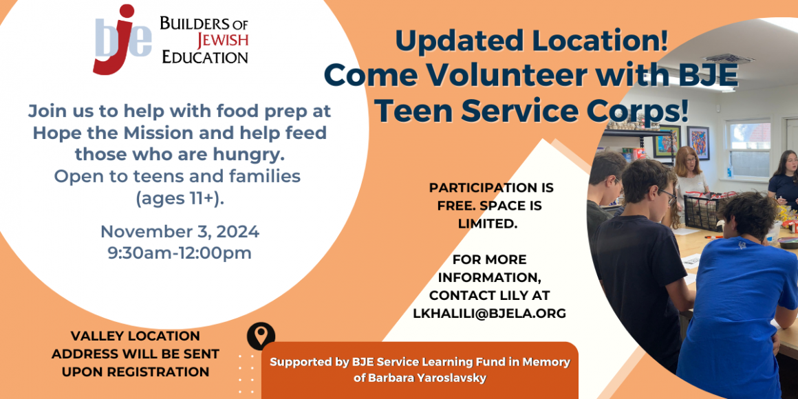 Volunteer with Teen Service Corps Nov 3 2024 at Hope The Mission