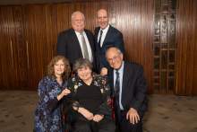 Left to right: Gala Chair Susan Jacoby Stern, BJE President Mark Berns, Honoree Marlynn Dorff, BJE Executive Director Dr. Gil Graff and Honoree Rabbi Elliot Dorff
