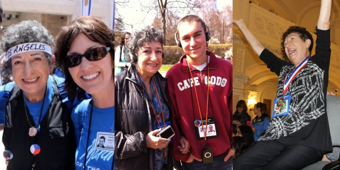 Holocaust survivor Gabriella Karin and students and educators from the March of the Living trip to Poland